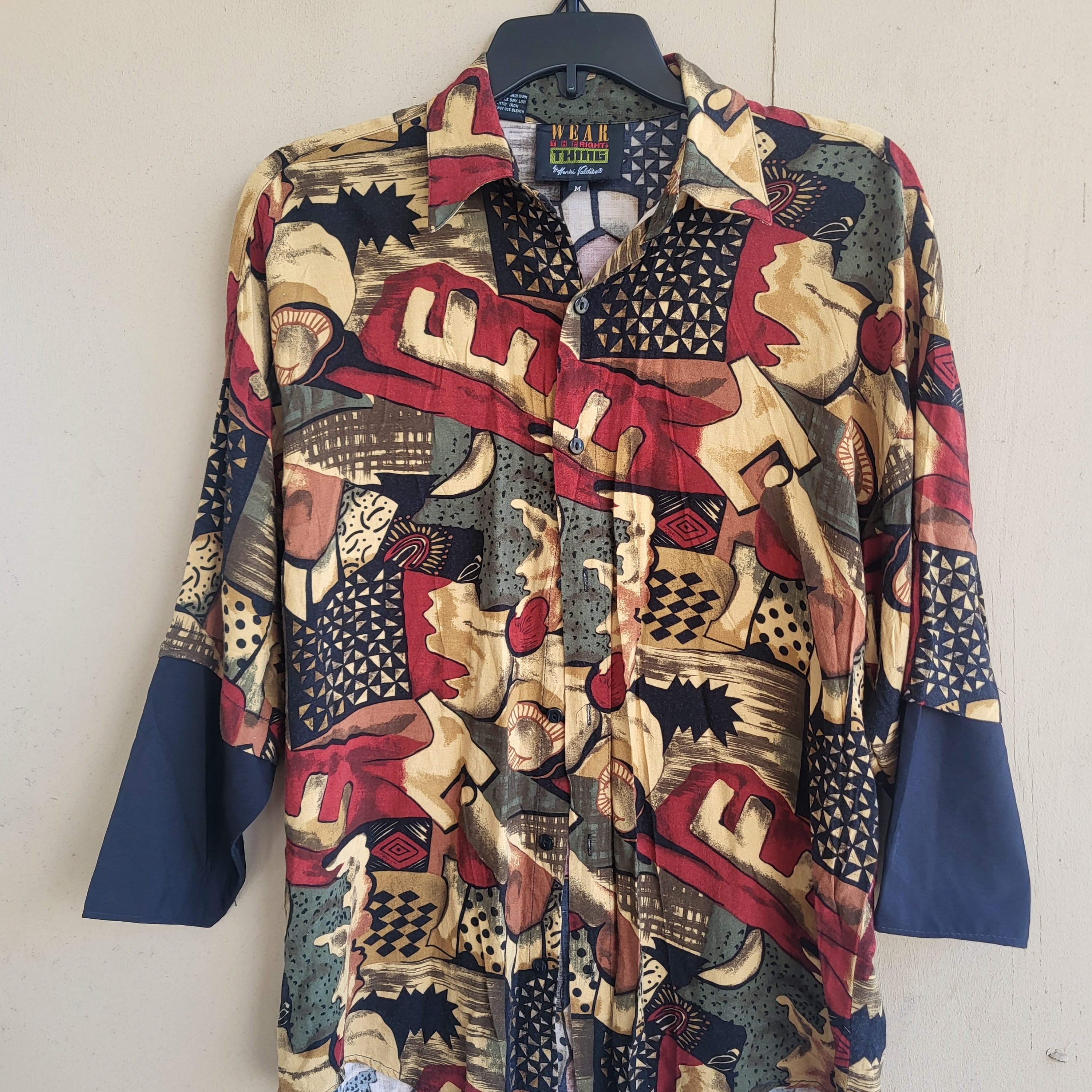Vintage Men's Geometric Hersi Valdise Buttom Down Shirt Size Medium Made In Usa